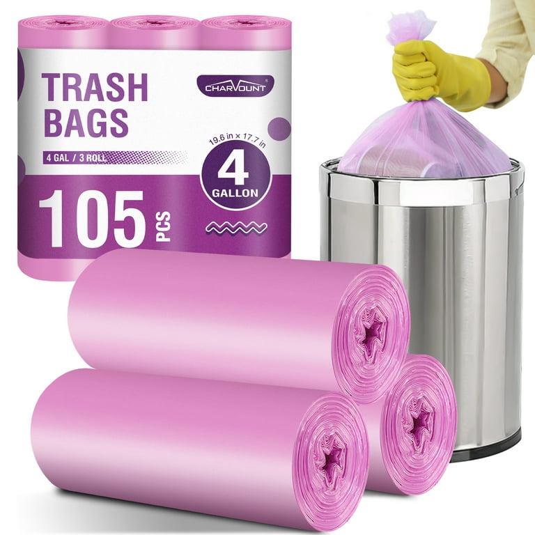 Charmount 4 Gallon Trash Bag - Unscented 4 Gallon Garbage Bags for Bathroom, Kitchen, Bedroom, 105 Count (15 Liter)