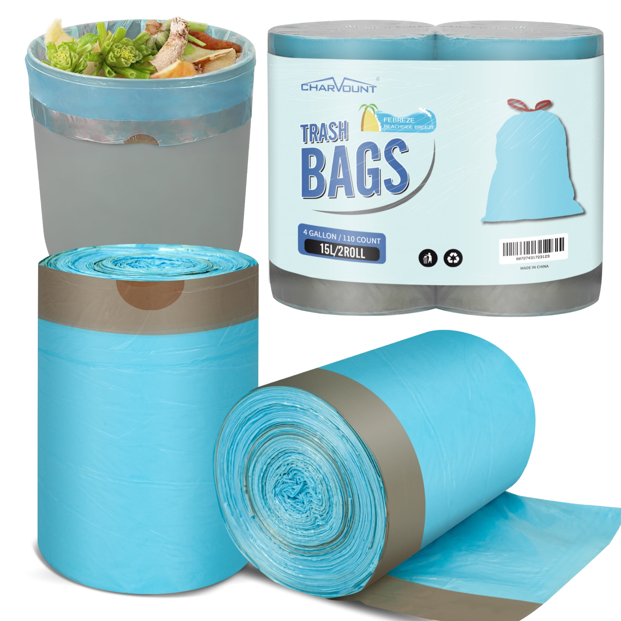 Charmount 4 Gallon Trash Bags - Drawstring Small Trash Bags for Bathroom,  Kitche