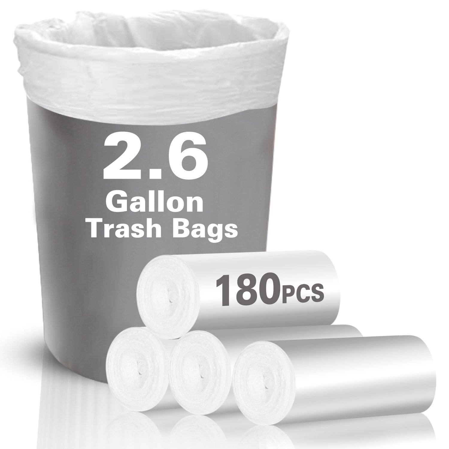 Charmount Small Trash Bags - Bathroom Trash Bags 2.6 Gallon Trash Can Liners,  Unscented,180 Counts 