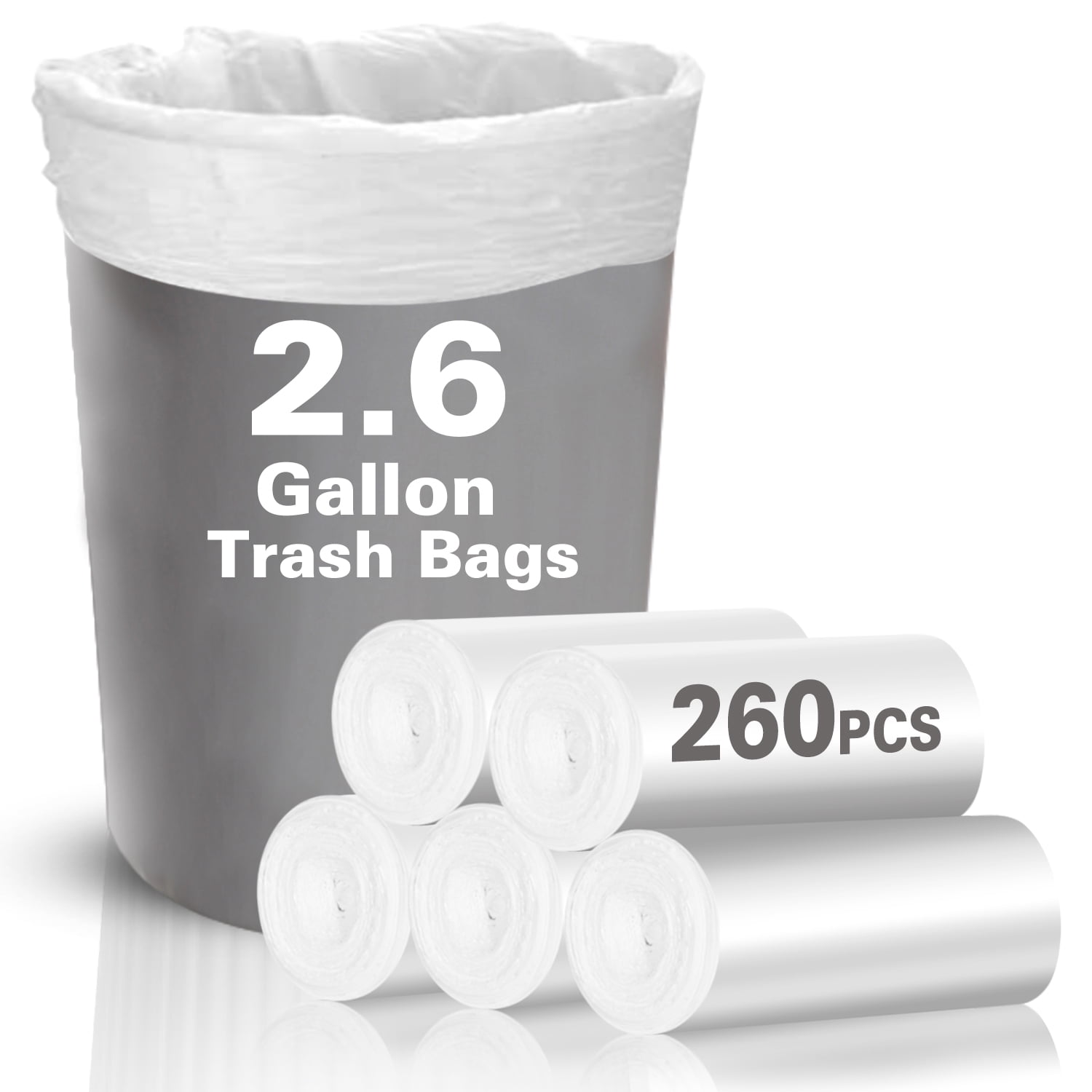 Charmount Small Trash Bags - Bathroom Trash Bags 2.6 Gallon Trash Can Liners, Unscented,180 Counts