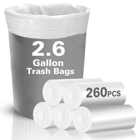 Charmount Small Trash Bags - Bathroom Trash Bags 2.6 Gallon Trash Can Liners, Unscented,260 Counts