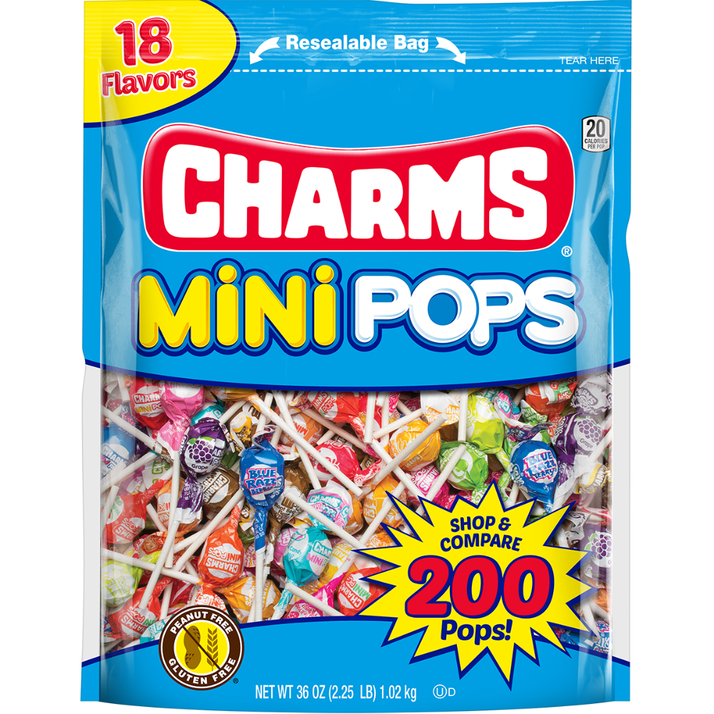 Charms Mini Pops Lollipop Bag 36 oz – Assorted Fruit Flavored Hard ...