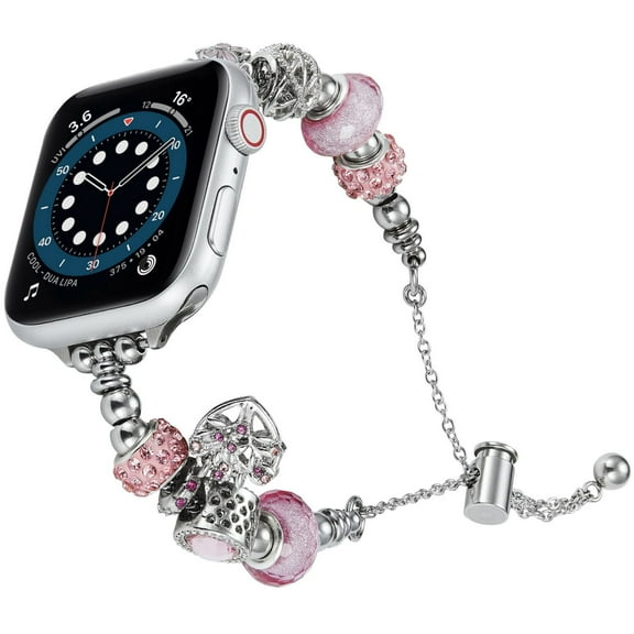 Charms & Beads Bands for Apple Watch 49mm 46mm 45mm 44mm 42mm 41mm 40mm 38mm, Silver Crystal Decorations Bracelet with Adjustable Clasp Compatible with iWatch Series 10 9 8 7 6 5 4 3 2 SE Ultra