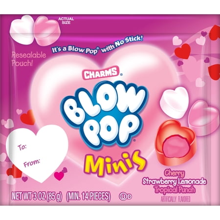 Charms Blow Pop Minis, Valentine Candy Pouch, 3 oz. Peanut Free, Gluten Free. Milk and Soy May Be Present.