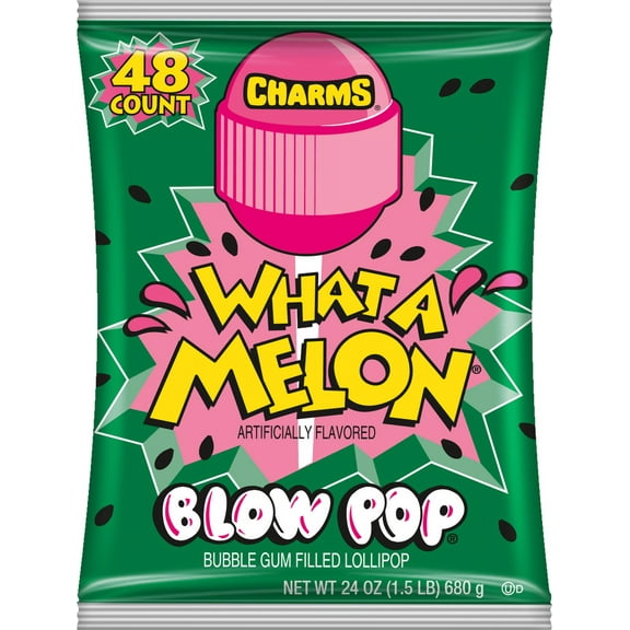 Charms Blow Pop What A Melon Bubble Gum, 48 count, 50 calories, 24 oz. Bag