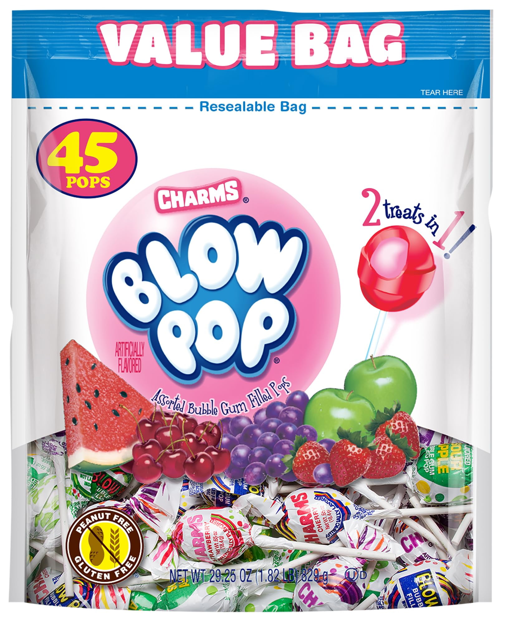 Charms Blow Pops, Assorted Flavors, 45 Count 29.25 Ounce Bag