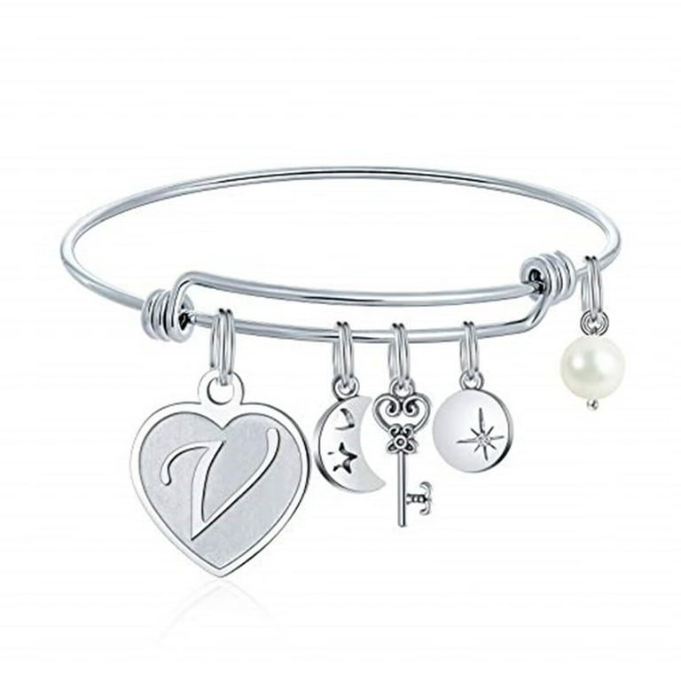Charms Bracelet For Women Handmade Silver Initial Heart Letter