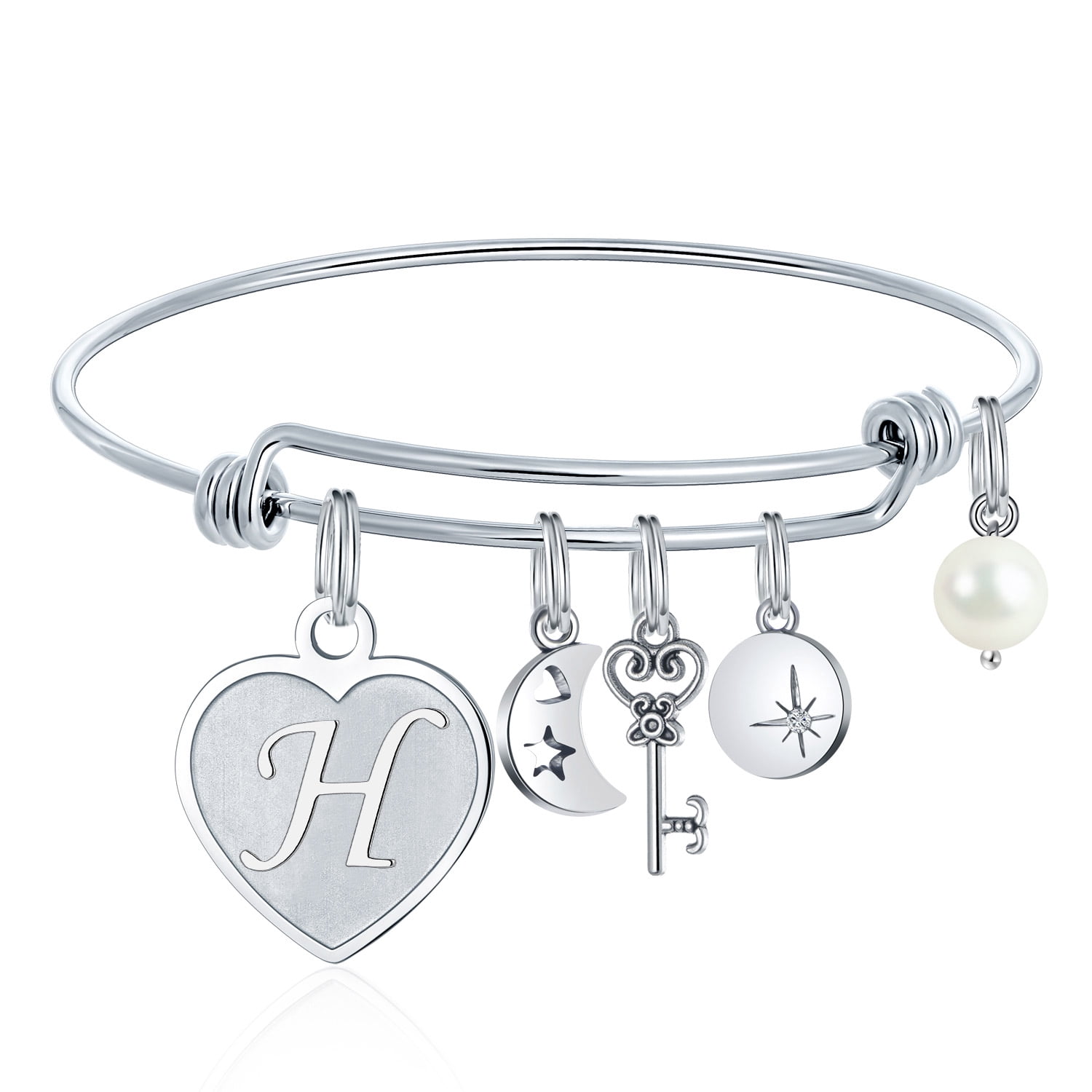 KunBead Heart Initial H Letter Charm For Bracelets - Dangle Pendant Birthday Gift In Silver