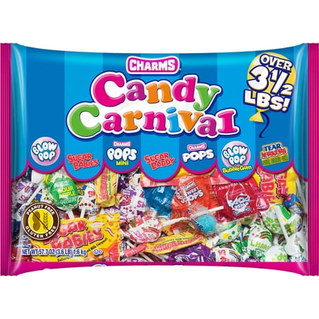 Charms Candy Carnival, Gluten Free Assorted Candy, 57.7 oz. Peanut Free, Gluten Free. Contains Milk.