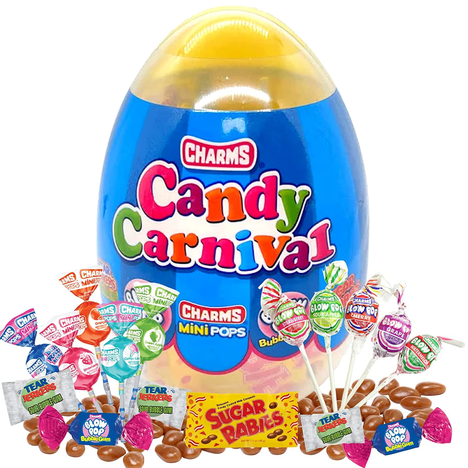 Charms Candy Carnival Jumbo Plastic Easter Egg Filled with Assorted Candies, Lollipops, Sugar