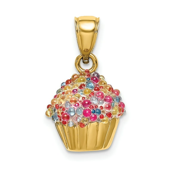 Charms Collection 14K 3-D w/Colored Bead Icing Cupcake Charm