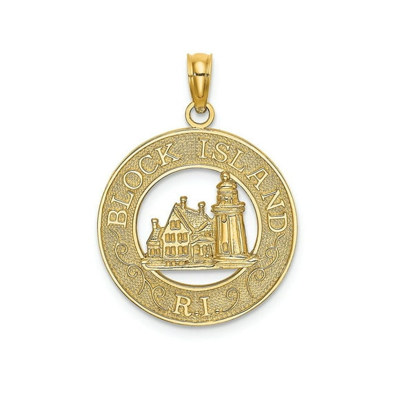 FJC Finejewelers 14k Yellow Gold Block Island Ri On Round Frame with Southeast Lighthouse Center Charm