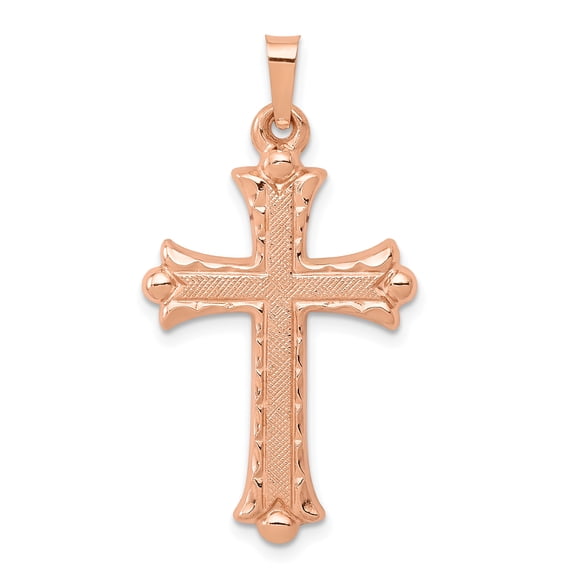 Charms Collection 14K Rose Gold Brushed and Polished Budded Cross Pendant