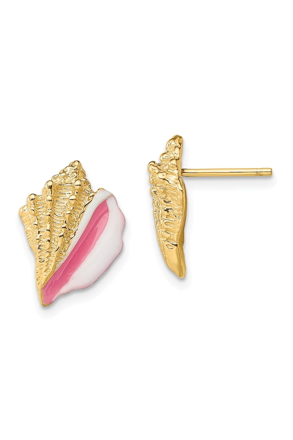 Charms Collection 14K White and Pink Enamel Conch Shell Post Earrings