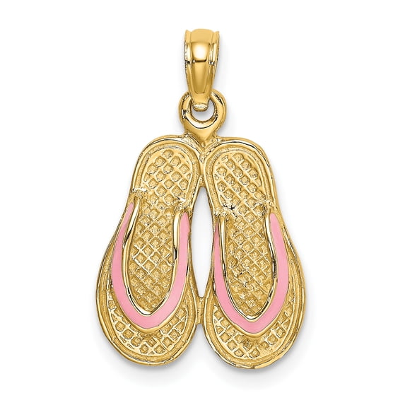 Charms Collection 14k 3D W/ Pink Enamel Double Flip-Flop Charm
