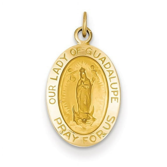 14k Polished and Satin Solid Our Lady of Guadalupe Medal Oval Pendant XR1249