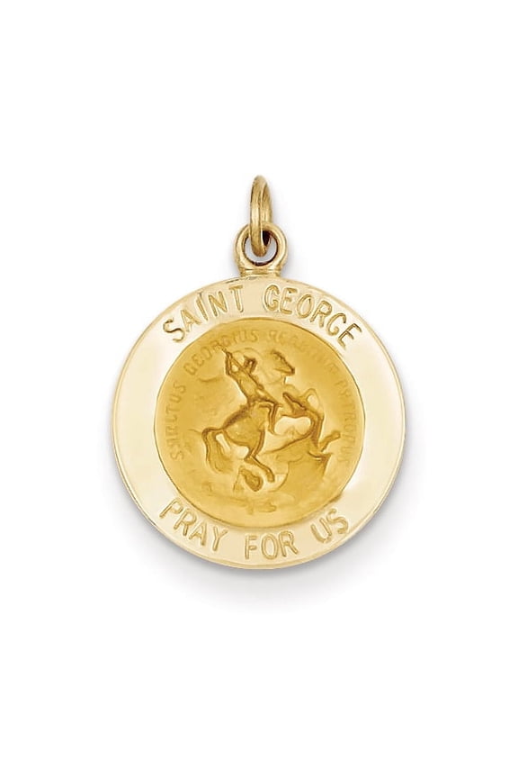 14k Polished and Satin Solid Saint George Medal Round Charm XR410