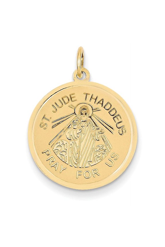 14k Polished and Satin Solid Saint Jude Thaddeus Round Disc Charm XR762