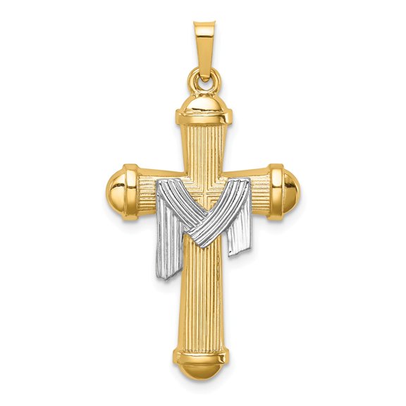 Gold Time Two-tone Hollow Polished Draped Cross Necklace Pendants, 14K Gold