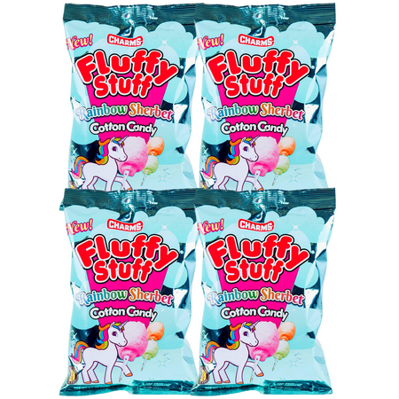 Charms Fluffy Stuff Rainbow Sherbet Cotton Candy Peanut Gluten Free Kid Snack Party Favors Treats Stocking Stuffer Gifts on Birthdays Thanksgiving Christmas Halloween, 4 Packs