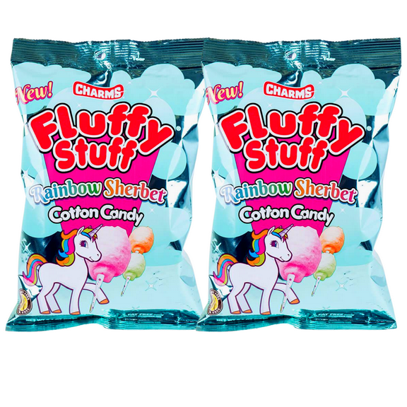 Charms Fluffy Stuff Rainbow Sherbet Cotton Candy Peanut Gluten Free Kid Snack Party Favors Treats Stocking Stuffer Gifts on Birthdays Thanksgiving Christmas Halloween, 2 Packs