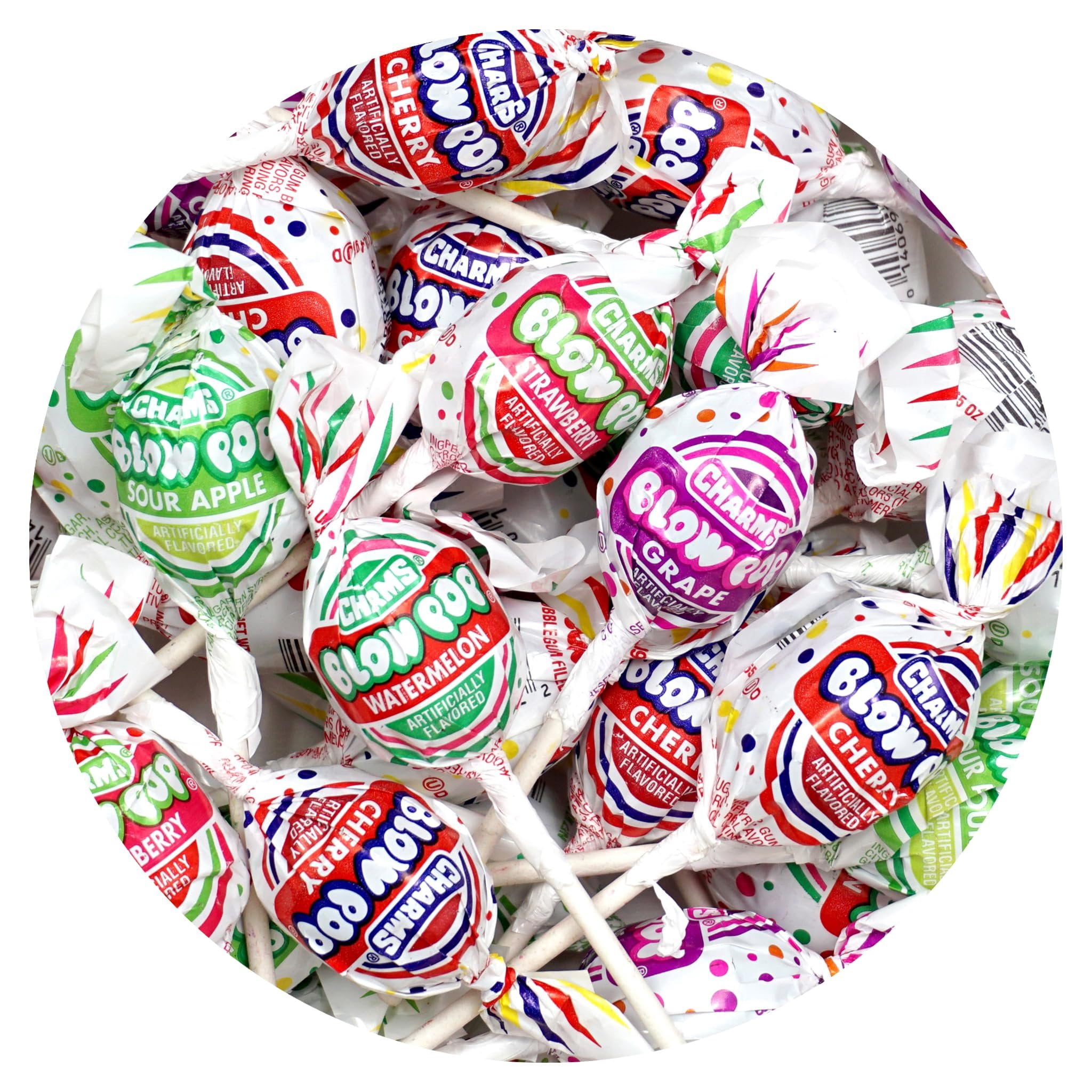 Charms Green Sour Apple Blow Pops, 3lb Bulk Bag Approx 68, Green Sour Apple Candy Gum Filled Lollipops, Individually Wrapped Bulk Hard Candy, The Hampton Popcorn & Candy Company