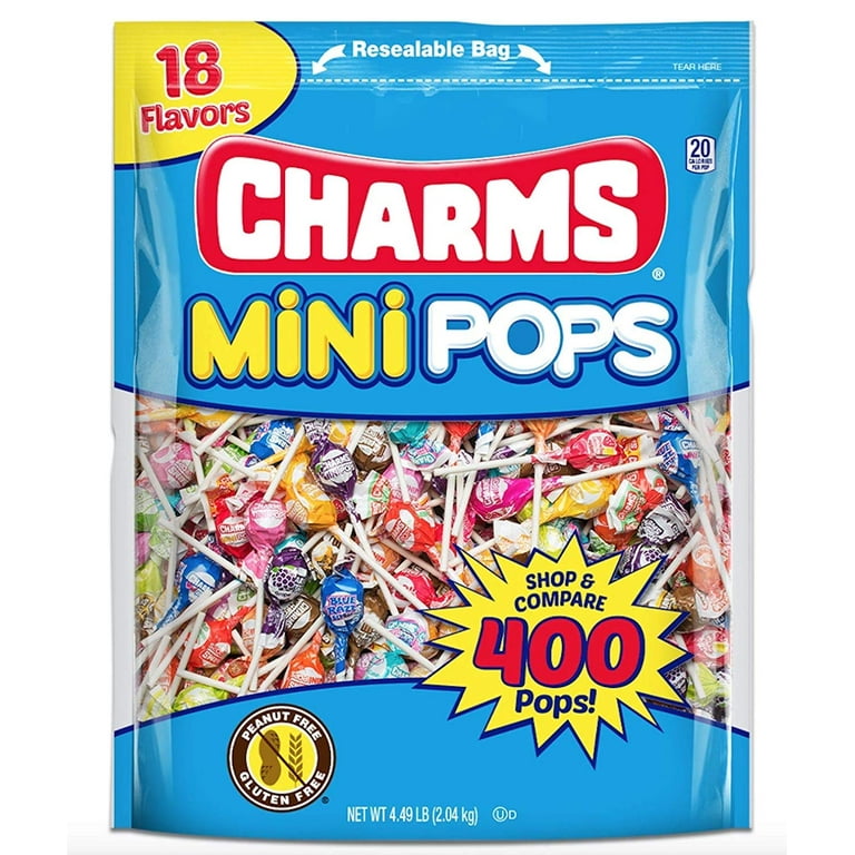 Charms Mini Pops 18 Assorted Lollipop Flavors with Resealable Bag (400 Count) Peanut Free, Gluten Free, Men's, Size: 400 ct