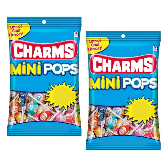 Charms Mini Pops 30pcs Individually Wrapped Peanut and Gluten Free Party Lollipop Suckers for Kids Snacks Halloween Trick or Treats Goodie Bag Filler Candy Bowl Pinata and Party Favor 5.39oz Pack of 2