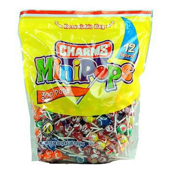 Charms Minipops 12 Assorted Flavors 300 Mini Pops in a Resealable Bag