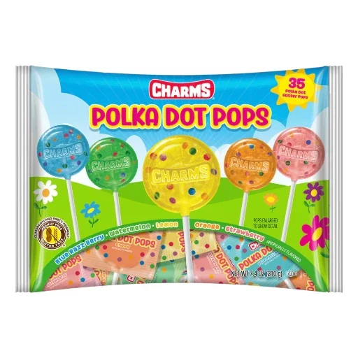 Charms Polka Dot Pops Assorted Flavored Lollipops 35 Count, 7.4 oz