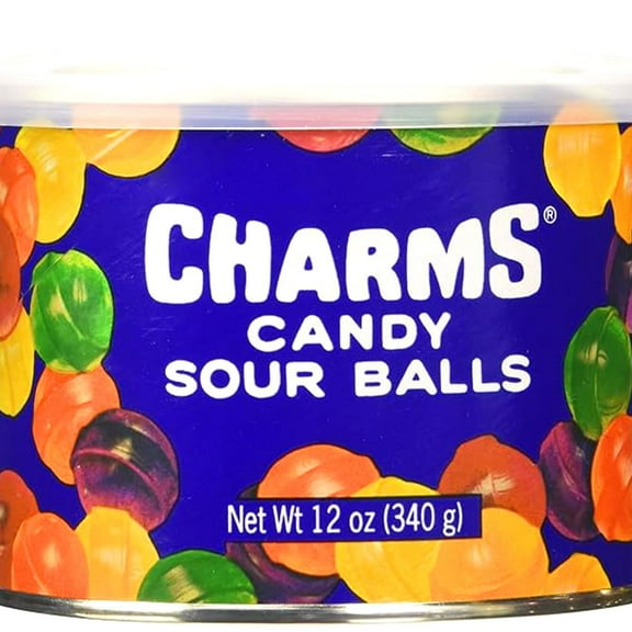 Charms Sour Balls, 12oz Resealable Can (Pack of 1), The Hampton Candy Company
