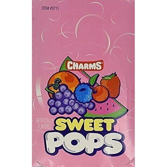 Charms Sweet Pops Flat Candy Lollipops, Assorted Flavors, 100Ct, 12-Pack