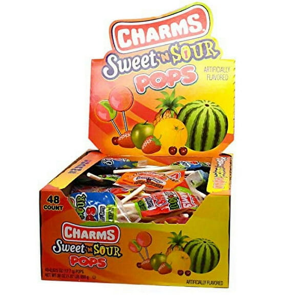 Charms Sweet and Sour .. Pops, in 5 Assorted .. Sweet/Sour Flavors, 0.6 Ounce .. (Pack of 48)