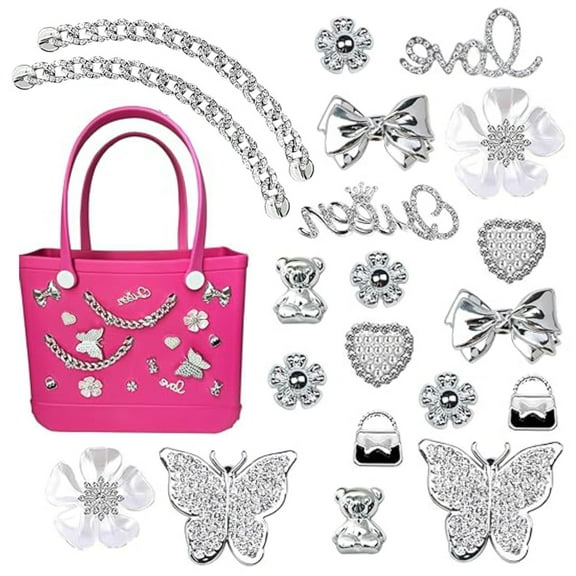 20 PCS Charms for Bogg Bag,Pearls,Butterfly Flowers and Chain for Bogg Bag Girl Women Accessories Charms