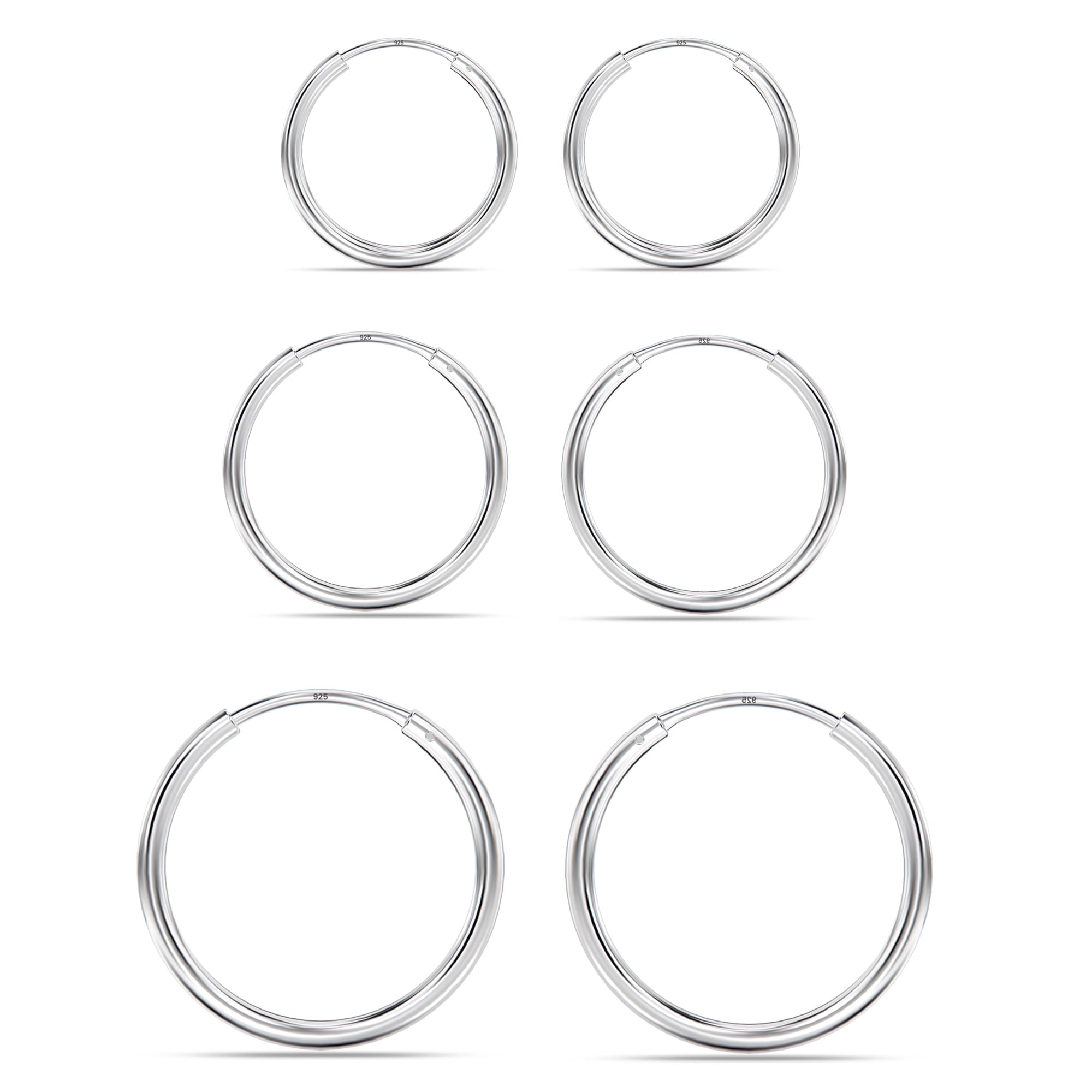 Orecchini Piercing Cartilage Argento 925 - Set 3 Paia Cerchietti Con Zirconi Per Donne E Uomini