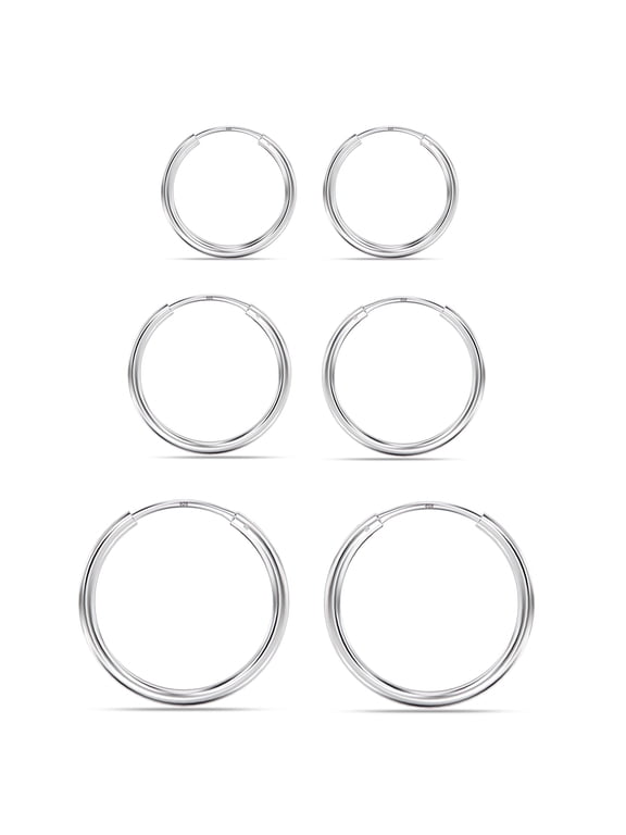 Hypoallergenic Sterling Silver Hoop Earrings Set, 3 Pairs Small Medium Round Hoops, 16MM 24MM 30MM