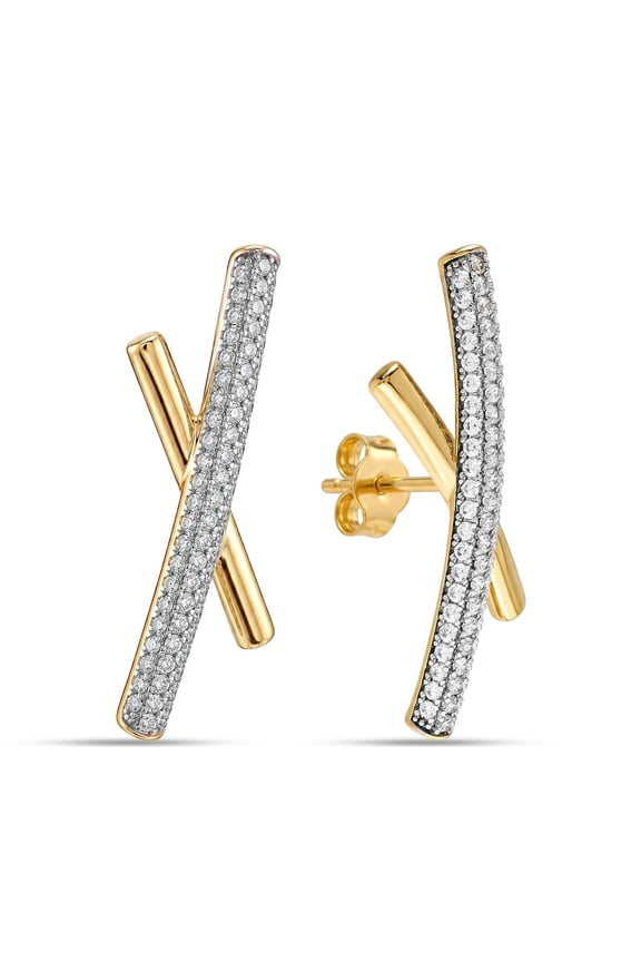 Cubic Zirconia Bar Stud Earrings for Women | Long CZ Stick Stud Earrings