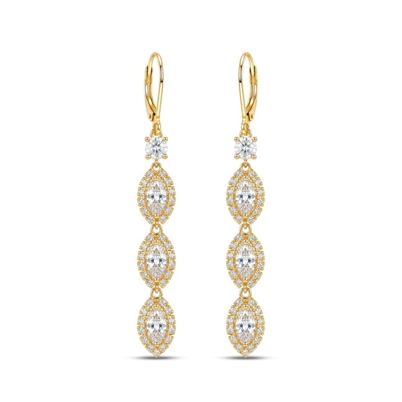 Charmsy Cubic Zirconia Earrings for Women | Gold Plated Marquise CZ Leverback Earrings