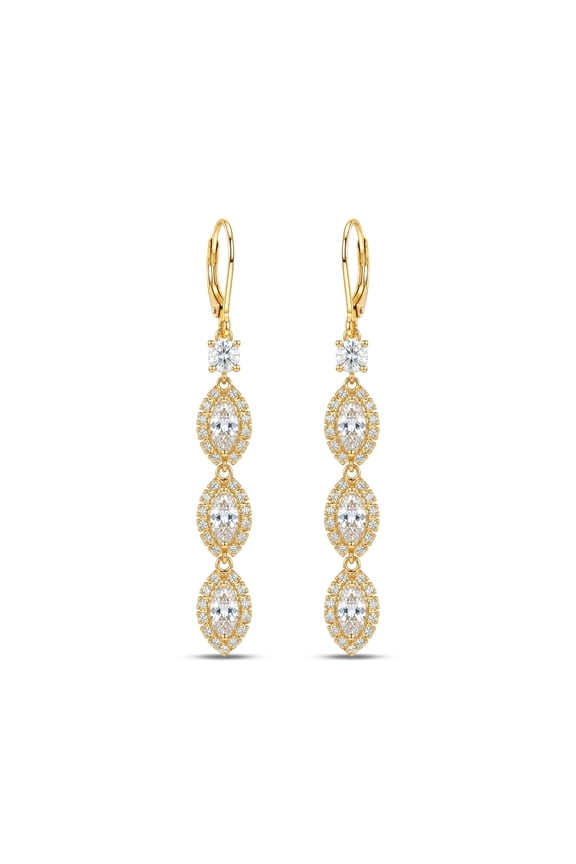 Cubic Zirconia Earrings for Women | Gold Plated Marquise CZ Leverback Earrings