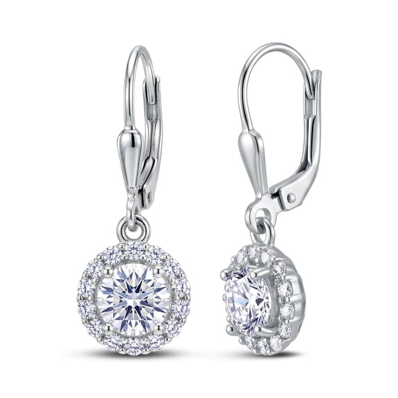 Charmsy Drop Dangle Earrings for Women Silver | Cubic Zirconia Round Halo Leverback Earrings