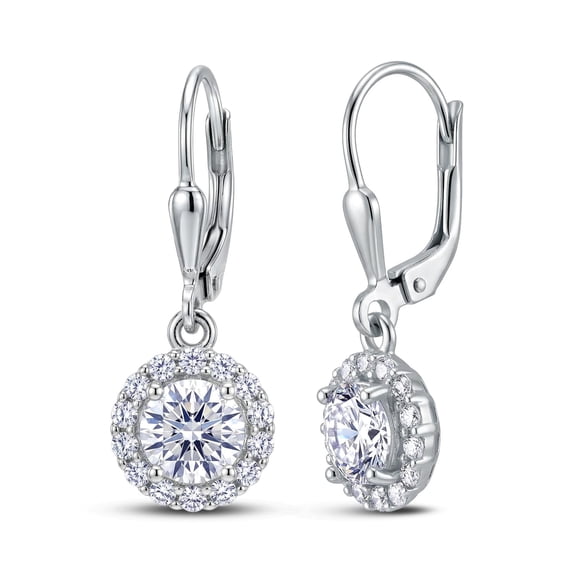 Charmsy Drop Dangle Earrings for Women Silver | Cubic Zirconia Round Halo Leverback Earrings