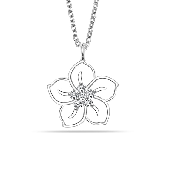 Charmsy Flower White CZ Pendant Chain Necklace for Women 18 Inches