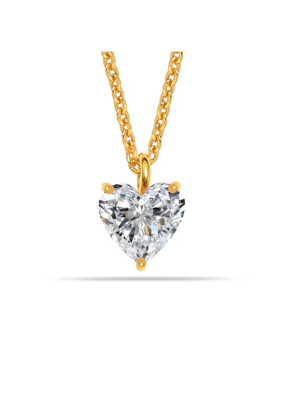 Gold Plated Heart CZ Pendant Chain Necklace for Women 18 Inches