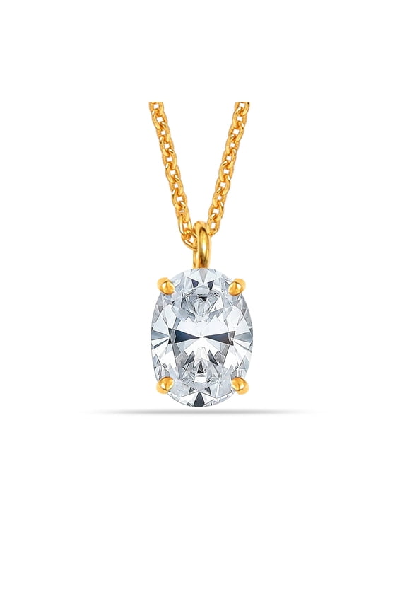 Gold Plated Oval CZ Pendant Chain Necklace for Women 18 Inches