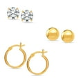 thumbnail image 1 of Charmsy Gold Plated Set of 3 Pair Small CZ Stud Hoop Earrings for Women (5mm, 5mm, 15mm), 1 of 5