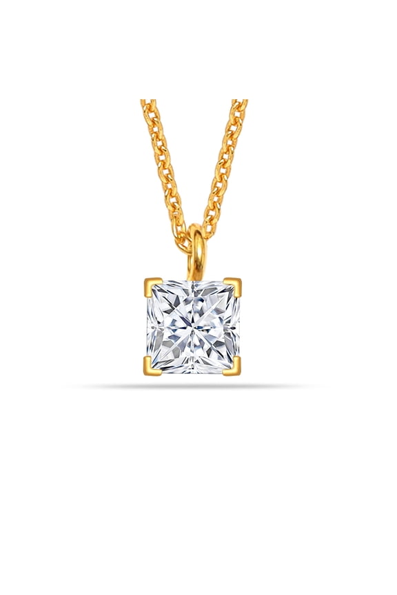Gold Plated Square CZ Pendant Chain Necklace for Women 18 Inches