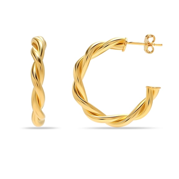 Charmsy Gold Plated Twisted Small C Hoop Earrings for Women 25 MM