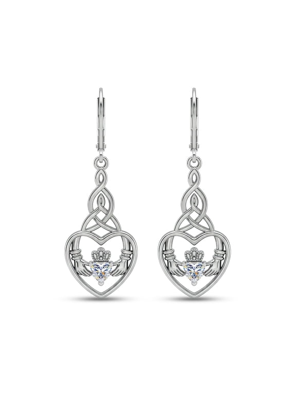 Heart Earrings for Women | Rhodium-Plated Celtic Knot Dangle Earrings
