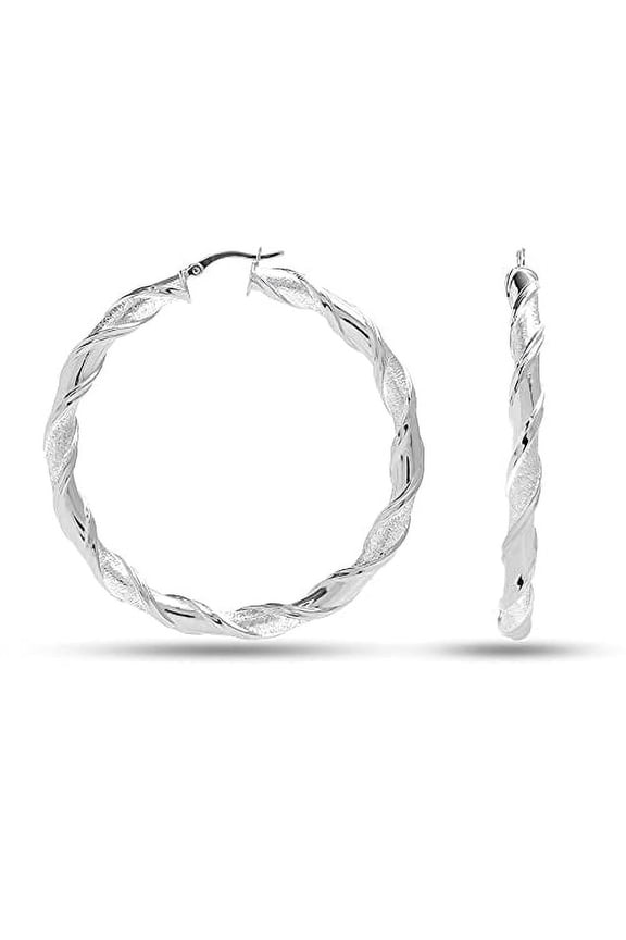 Jewel Large Twisted Round Light-Weight Click-Top Hoop Earrings for Women 55MM