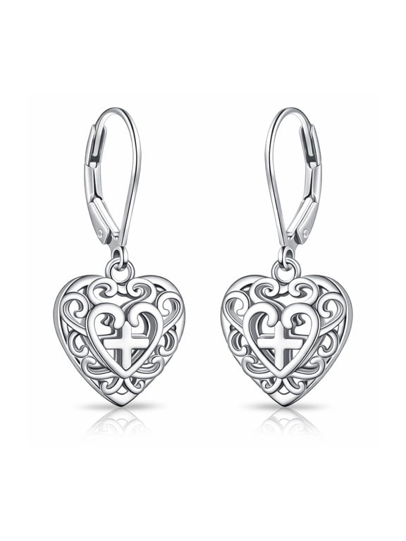 Leverback Earrings for Women | Filigree Heart Earrings for Women Trendy 25MM